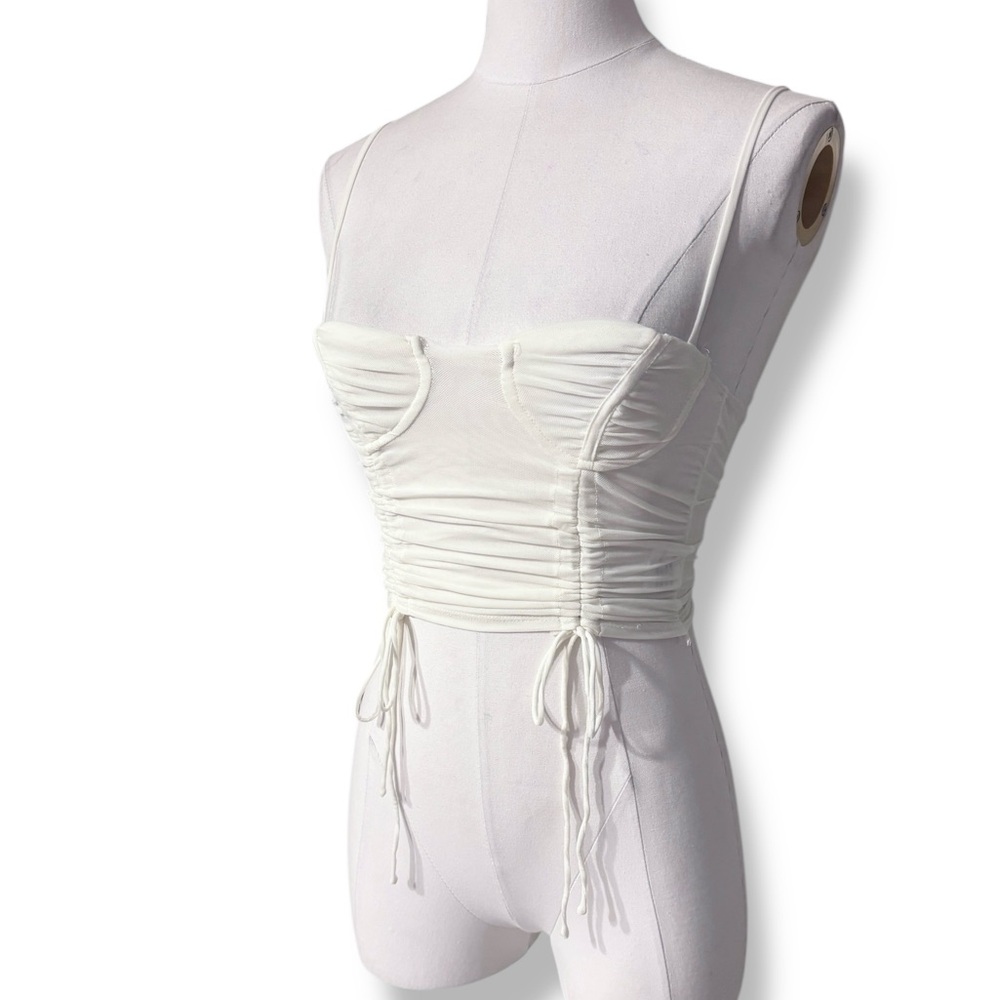 PRINCESS POLLY White Sheer Mesh Ruched Bustier Top